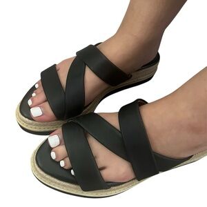 Splendid Black Leather Platform Espadrille Slide Sandals Criss Cross Comfort